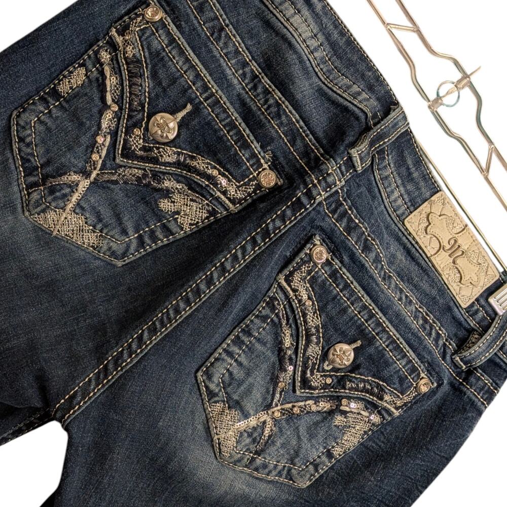 MISS ME Bootcut Blue Jeans Womens 29 Rhinestone Embellished Back Pockets